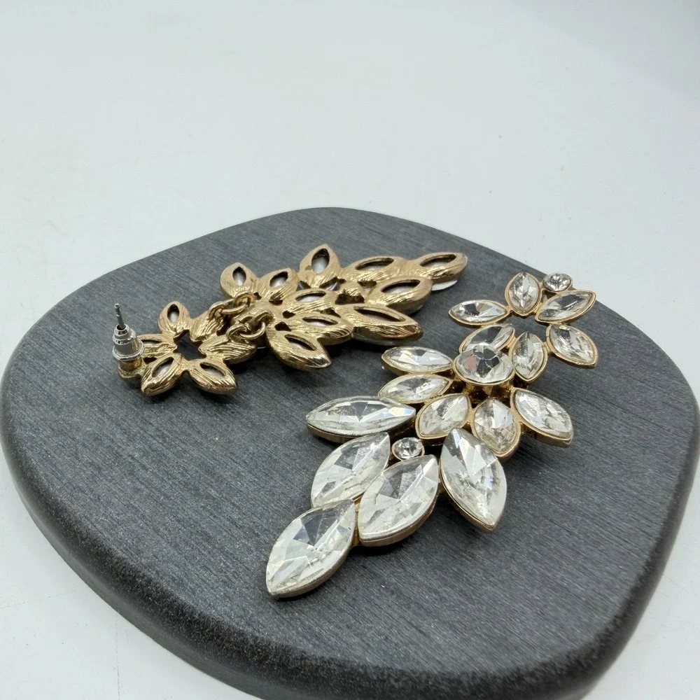 Gold Tone Clear Rhinestone Chandelier Earrings Bridal Statement Jewelry Gift